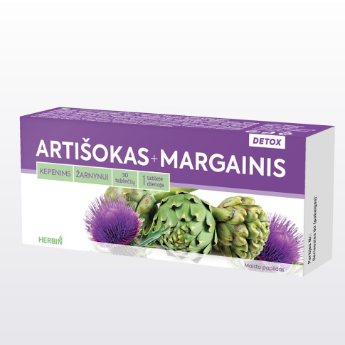 Maisto papildas Artišokas+Margainis Detox HERBIN N30