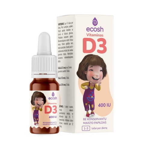Maisto papildas ECOSH KAKĖ MAKĖ Vitaminas D3 su kokosų aliejumi 400 IU, 10ml