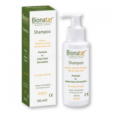 Šampūnas BIONATAR psoriazės ir seborėjinio dermatito požymiams lengvinti 200ml